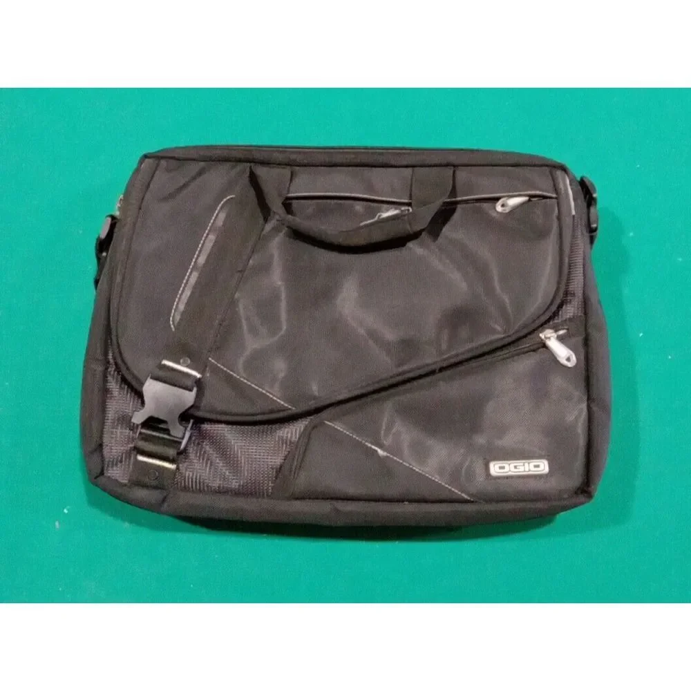 OGIO Messenger Laptop Shoulder Travel Bag Black Nylon Zippered Check Point